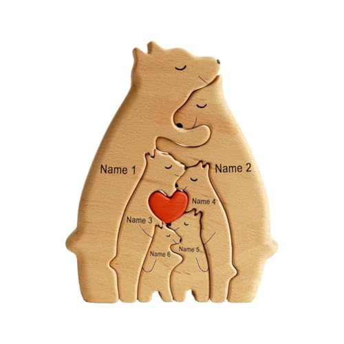 Personalisiertes Holzkunstpuzzle der Bärenfamilie, Holz Bär Skulpturen Desktop Ornament Home Tischdekoration, Geschenk für Familie, Holzpuzzle Für Papa, Mama von Wmool