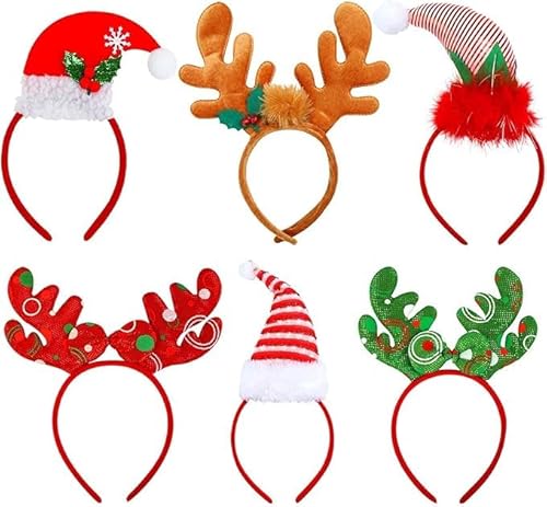 WnlahuWA 6 Stück Set Weihnachts Haarschmuck, Weihnachtsfeier Kopfbedeckung, Weihnachten Kopfschmuck, Rentiergeweih Haarreif, Weihnachtsmann, Weihnachtsmützen, Bogen, für Party/Kostüm WnlahuWA 6 Stück Set Weihnachts Haarschmuck, Weihnachtsfeier Kopfbedeckung, Weihnachten Kopfschmuck, Rentiergeweih Haarreif, Weihnachtsmann, Weihnachtsmützen, Bogen, für Party/Kostüm von WnlahuWA