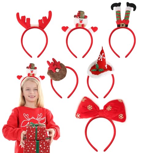 WnlahuWA 6 Stück Set Weihnachts Haarschmuck, Weihnachtsfeier Kopfbedeckung, Weihnachten Kopfschmuck, Rentiergeweih Haarreif, Weihnachtsmann, Weihnachtsmützen, Bogen, für Party/Kostüm von WnlahuWA