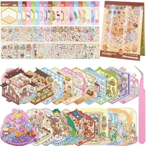 Wnqou 20 Sets DIY 3D Haus Aufkleber Sammlung Buch, 3D-Szene simuliert, Miniatur-Hütte simuliert Szene Spiel, niedliche Cartoon-Aufkleber für Erwachsene und Kinder, Spaß Zimmer Material Buch für Mädche Wnqou 20 Sets DIY 3D Haus Aufkleber Sammlung Buch, 3D-Szene simuliert, Miniatur-Hütte simuliert Szene Spiel, niedliche Cartoon-Aufkleber für Erwachsene und Kinder, Spaß Zimmer Material Buch für Mädche von Wnqou