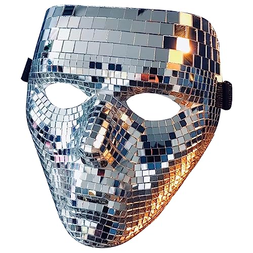 Wnvivi Disco-Kugel-Glitzermaske, Maskerade-Spiegelmaske für Männer und Frauen, Halloween-Gesichtsbedeckung, Party-Disco-Maske für DJ-Bühne(17 x 20 cm) von Wnvivi