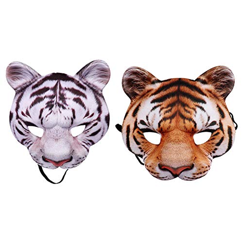 Wnvivi Tier-Halbgesichtsmaske, lebensechte Tiger-Löwen-Festival-Maske, Halloween, Cosplay, Maskerade, Kostüm, Maske für Erwachsene (2 Stück) von Wnvivi