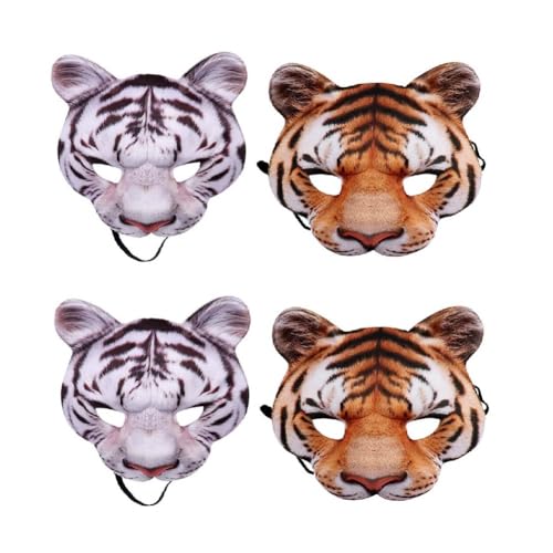 Wnvivi Tier-Halbgesichtsmaske, lebensechte Tiger-Löwen-Festivalmaske, Halloween, Cosplay, Maskerade, Kostüm, Maske für Erwachsene (4 Stück) von Wnvivi