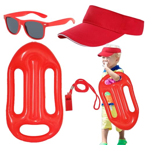 WoRuyKot 4 Stück Lifeguard Costume, Lifeguard Kostüm Set, Lifeguard Set Herren, Rettungsschwimmer-Visier, Sonnenbrille, Sportpfeife, Boje, für Erwachsene Fasching Kostüm Karneval Herren & Damen von WoRuyKot
