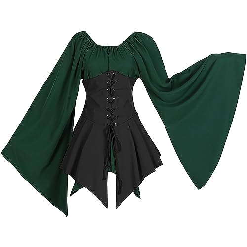 Woaikeyu Damenkleider Mittelalter Kostüm Trompetenärmel Hemdkleid mit Korsett Kleid Halloween Cosplay Kostüme Gothic Retro Langarm Korsett Kleid, Schwarz, 36 Woaikeyu Damenkleider Mittelalter Kostüm Trompetenärmel Hemdkleid mit Korsett Kleid Halloween Cosplay Kostüme Gothic Retro Langarm Korsett Kleid, Schwarz, 36 von Woaikeyu