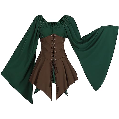 Woaikeyu Damenkleider Mittelalter Kostüm Trompetenärmel Hemdkleid mit Korsett Kleid Halloween Cosplay Kostüme Gothic Retro Langarm Korsett Kleid, braun, 38 Woaikeyu Damenkleider Mittelalter Kostüm Trompetenärmel Hemdkleid mit Korsett Kleid Halloween Cosplay Kostüme Gothic Retro Langarm Korsett Kleid, braun, 38 von Woaikeyu