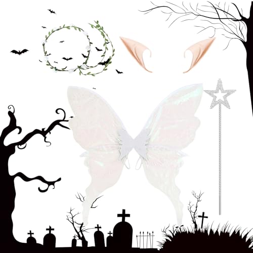 Woalopted Feenflügel Kostüm Set,Engelsflügel für Halloween Kostüme & Cosplay | Festliche Verkleidung Für Galabälle Theaterbühne Charakterdarstellung von Woalopted