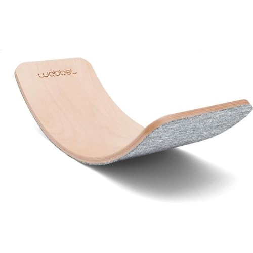 Wobbel Wobbelboard Yogaboard PRO transparent lackiert mit Filz Baby Mouse (hellgrau) 90 cm von Wobbel