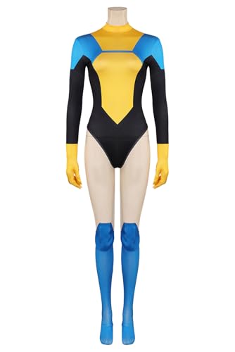 Invincible Cosplay Terra Grayson Kostüm, unbesiegbarer Overall, Beinsets, Erwachsene, Damen, Body, Halloween-Outfits, Gelb und Blau, L von Wocloey