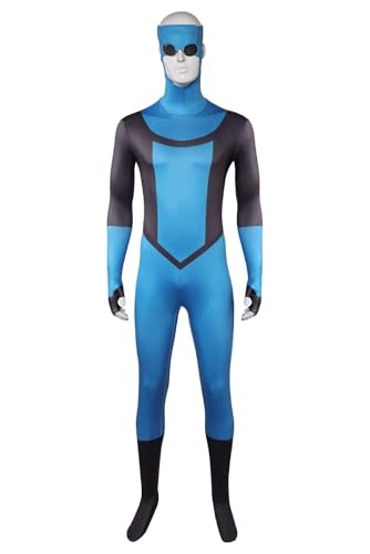 Wocloey Invincible Cosplay Kostüm Invincibl Jumpsuit Bodysuit Mark Grayson Einteiler Outfits für Erwachsene Herren Halloween (Blau und Schwarz, XS) von Wocloey