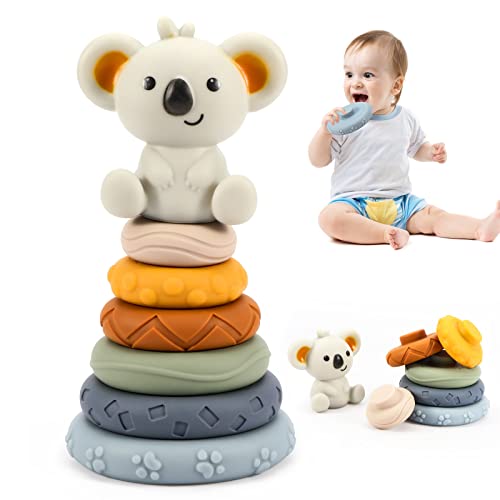 Wodovia Stapelspielzeug mit Ringen, 7 Stück Squeeze Zahnen Babyspielzeug, Squeeze-Spielzeug mit Früherziehung, Spielzeug Jungen und Mädchen ab 6 Monate von Wodovia