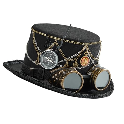 Woedpez Industrial Age Zylinderhut Coser Metallkette Brille Dunkles Mechanisches Design Für Mottopartys Cosplay Foto Requisiten Leichte Steampunk Zubehör Woedpez Industrial Age Zylinderhut Coser Metallkette Brille Dunkles Mechanisches Design Für Mottopartys Cosplay Foto Requisiten Leichte Steampunk Zubehör von Woedpez