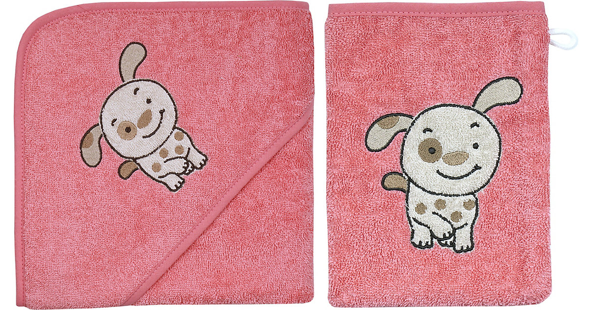 Geschenkbox Hund mit Kapuzenbadetuch + Waschhandschuh koralle Geschenkbox Hund mit Kapuzenbadetuch + Waschhandschuh koralle von Wörner