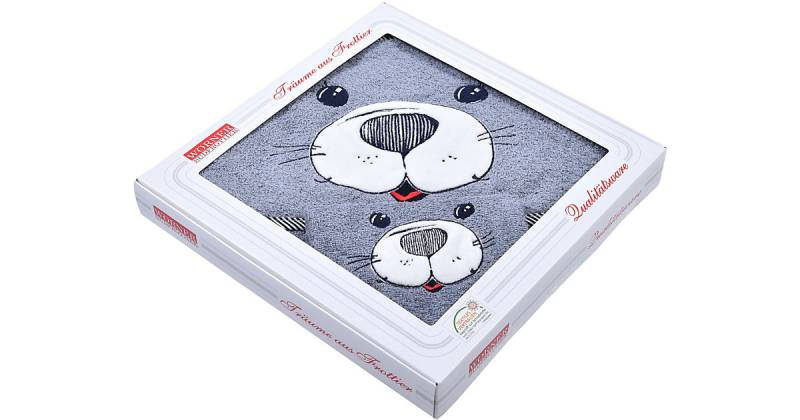 Set Kapuzen-Badetuch 80 x 80 cm & Waschhandschuh 15 x 21 cm, Seehund, grau von Wörner