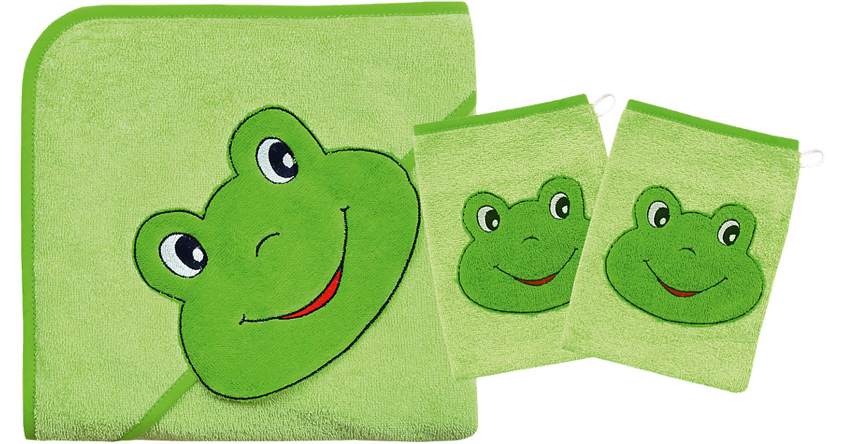 Set Kapuzenbadetuch mit 2 Waschlappen, Frosch limone, 80 x 80 cm grün Set Kapuzenbadetuch mit 2 Waschlappen, Frosch limone, 80 x 80 cm grün von Wörner