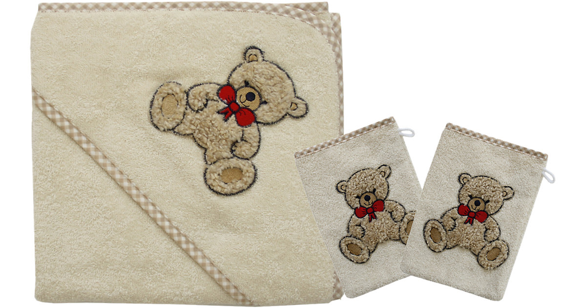 Set Kapuzenbadetuch mit 2 Waschlappen, Teddy II natur, 80 x 80 cm beige Set Kapuzenbadetuch mit 2 Waschlappen, Teddy II natur, 80 x 80 cm beige von Wörner