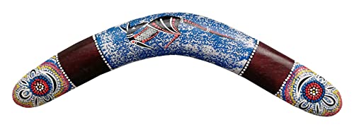Wogeka - 40 cm bemalter Boomerang - im Australien Style aus Holz als Geschenk-Idee zu Weihnachten Geburtstag Dekoration - Handarbeit Schnitzerei von Bali Bumerang (blau) von Wogeka