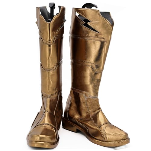 Wolancy Anime Cosplay Stiefel Herren Goldene Lederstiefel Lange Stiefel PU Leder Schuhe Boots Halloween Karneval Cos Zubehör von Wolancy
