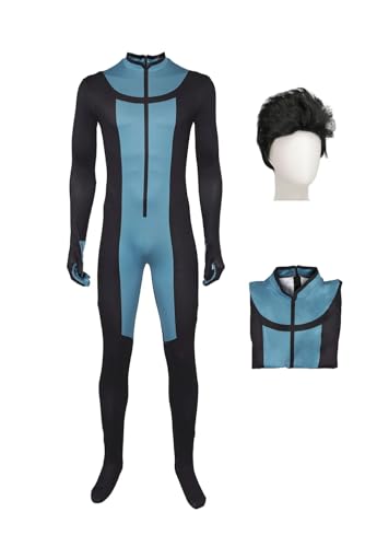 Wolancy Anime Jumpsuit Mark Grayson Cosplay Kostüm mit Perücke Blau Schwarz Einteilig Bodysuit Herren Ganzkörperanzug Cosplay Overall Halloween von Wolancy
