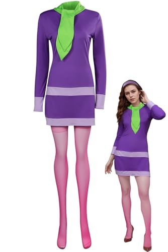 Wolancy Daphne Blake Kostüm für Damen, Scooby Doo Cosplay, Daphne-Kleid, Schal, Stirnband, Socken, Outfit, Uniform für Erwachsene, Violett, M Wolancy Daphne Blake Kostüm für Damen, Scooby Doo Cosplay, Daphne-Kleid, Schal, Stirnband, Socken, Outfit, Uniform für Erwachsene, Violett, M von Wolancy