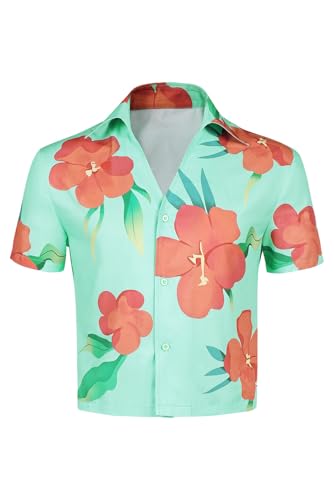Wolancy Jinu Cosplay Hemd Herren Hawaiihemd Kurzarm Bedrucktes Freizeithemd Funky Kariertes T-shirt Sommer Strand Urlaub Oberteile Halloween Karneval von Wolancy