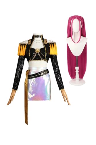 Wolancy Mira Kostüm Anime Cosplay Band Outfits mit Rosa Gerade Perücke Bauchfrei Glitzer Pailletten Jacke Rock Set Rapper Punk Anzug Halloween Karneval Wolancy Mira Kostüm Anime Cosplay Band Outfits mit Rosa Gerade Perücke Bauchfrei Glitzer Pailletten Jacke Rock Set Rapper Punk Anzug Halloween Karneval von Wolancy