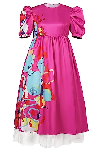 Wolancy Rosenrot Langes Kleid Damen Puffärmel Kleid mit Rundhalsausschnitt Bedrucktes Freizeitkleid Süß Prinzessin Sommer Party Outfits Cosplay Kostüm Wolancy Rosenrot Langes Kleid Damen Puffärmel Kleid mit Rundhalsausschnitt Bedrucktes Freizeitkleid Süß Prinzessin Sommer Party Outfits Cosplay Kostüm von Wolancy