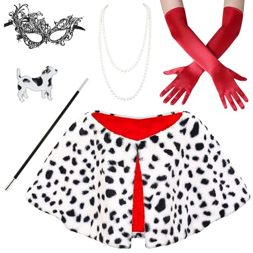 Wolasia Halloween-Kostüm für Damen, Mottoparty, Cosplay, Samt, Dalmatiner, Schal, rote Handschuhe, Maske, Brosche, Halsketten-Set Wolasia Halloween-Kostüm für Damen, Mottoparty, Cosplay, Samt, Dalmatiner, Schal, rote Handschuhe, Maske, Brosche, Halsketten-Set von Wolasia