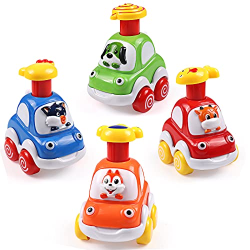 WolinTek Baby Spielzeugauto 1 Jahr,4 Pack Drücken Sie und gehen Sie Spielzeug Früherziehung Autos Spielzeug für Jungen und Mädchen 1 2 3 4 5 Jahr, Friktionsbetriebene Spielzeugfahrzeuge von WolinTek