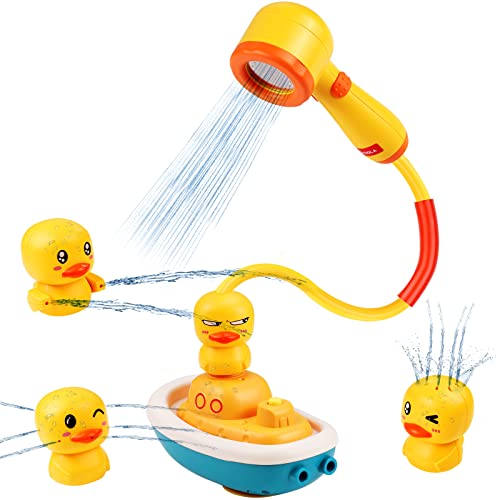 WolinTek Badespielzeug Baby Spielzeug Badewannenspielzeug 4 Enten Wasser Spielzeug Baby Badespielzeug für Kleinkinder Kinder Gelbes Enten Sprinkler Bad Spielzeug für Mädchen Jungen Kinder von WolinTek