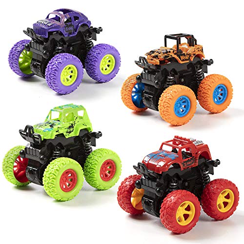 WolinTek Geländewagen Auto Spielzeug Set, 4 Stück Monster Truck Spielzeug, Offroad Trägheits-Geländewagen mit 360 Grad Rotation Geschenk,Geschenk für Kinder von WolinTek