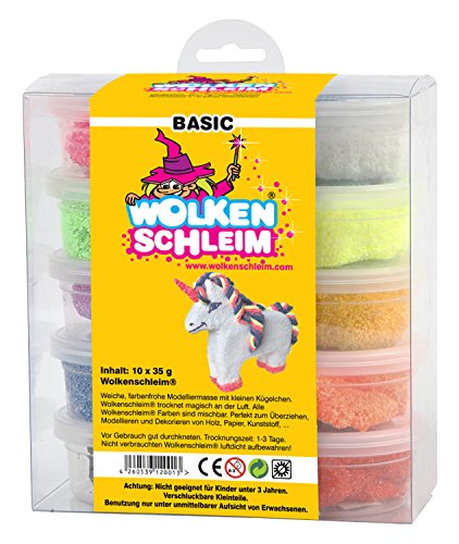 Wolkenschleim 78930-R - Wolkenschleim Basic Set, 10 Dosen, 35 g, ['schwarz', 'weiß', 'blau', 'gelb', 'rot', 'neon orange', lila', grün', gelb', rosa'] von Wolkenschleim