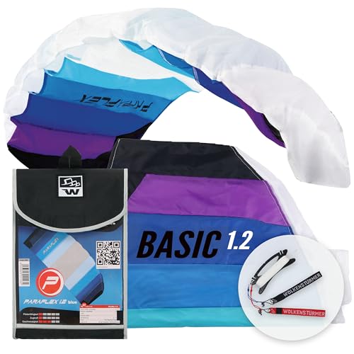Wolkenstürmer® Paraflex Basic Lenkmatte 1.2 (blau) – Kite mit 2x25m Polyesterleinen + Flugschlaufen - 120 cm Flugdrachen für Kinder ab 6 Jahren von Wolkenstürmer