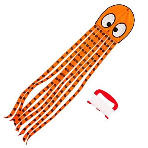 Wolkenstürmer® Olli Octopus (rot) Kinderdrachen - Oktopusdrachen Krake Drachen inkl. Handgriff mit 40m Leine - 1-Leiner Drachen & Flugspielzeug mit Gestänge - Drachen ab 3 Jahren von Wolkenstürmer
