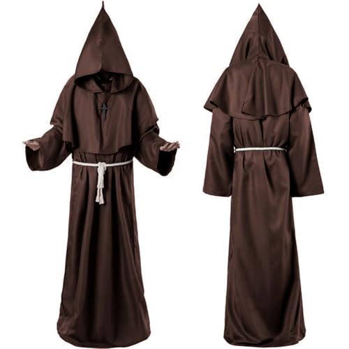 Mönch Robe, Männer Prister Gewand Kostüm, Braun XL Mittelalterliche Robe mit Kapuze, Kostüm Mönch mit Kreuz und Kordel, Herren Mönchskutte Kostüme für Mottoparty Halloween Cosplay Karneval Fasching Mönch Robe, Männer Prister Gewand Kostüm, Braun XL Mittelalterliche Robe mit Kapuze, Kostüm Mönch mit Kreuz und Kordel, Herren Mönchskutte Kostüme für Mottoparty Halloween Cosplay Karneval Fasching von Wolkstello