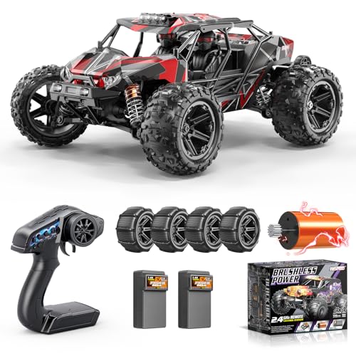 Womaqu Ferngesteuertes Auto Erwachsene 1:14 Brushless RC Auto/RC Car mit Überrollkäfig, 4WD Truck 52 km/h, 2X 2S 1500mAh LiPo Akku, mit 2 Reifensätzen, Aufrüstbar auf 3S 70 km/h von Womaqu