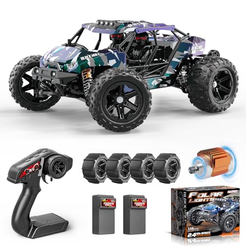 Womaqu Ferngesteuertes Auto für Erwachsene & Jungen, 1:14 Wüsten-4WD Offroad RC Truck mit hoher Geschwindigkeit 40 km/h, 4x4 RC Auto mit 2 wiederaufladbaren 1300-mAh-Akkus und 2 Reifensätzen von Womaqu