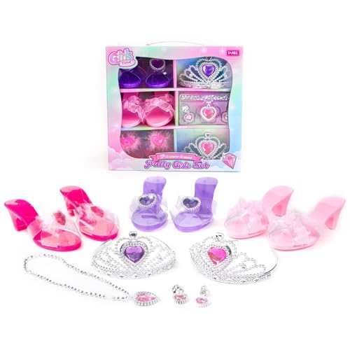 1Set Cess Dress Up Schuhe Accessoires von Crowns Halsketten Ohrringe Prinzessin Dress-up lustige Rollenspielset Wearable Girls Schuhe Geschenke für Kinder Mädchen, Prinzessin - von Womsclo