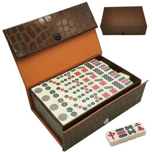 Womsclo Chinesisches Mahjong -Set mit 144 Fliesen Mini Mahjong Set mit Brown -Tragetruhe tragbarer und leichtgewichtiger -Spiel für Reisen, Camping, Familientreffen, Friends -Party, chinesisches Mahj von Womsclo