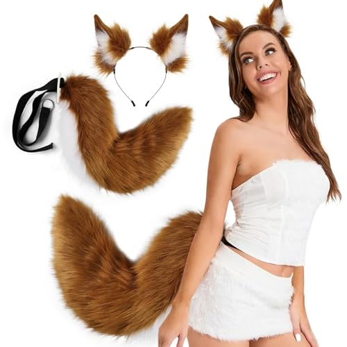 Halloween Fuchsohren und Schwanzset, weiche flauschige Fuchs -Ohren -Stirnband und einstellbares pelziges Schwanz, Fuchskostüm für Halloween -Party -Cosplay -Kostüm, Braun, Fuchsohren Schwanzset Halloween Fuchsohren und Schwanzset, weiche flauschige Fuchs -Ohren -Stirnband und einstellbares pelziges Schwanz, Fuchskostüm für Halloween -Party -Cosplay -Kostüm, Braun, Fuchsohren Schwanzset von Womsclo