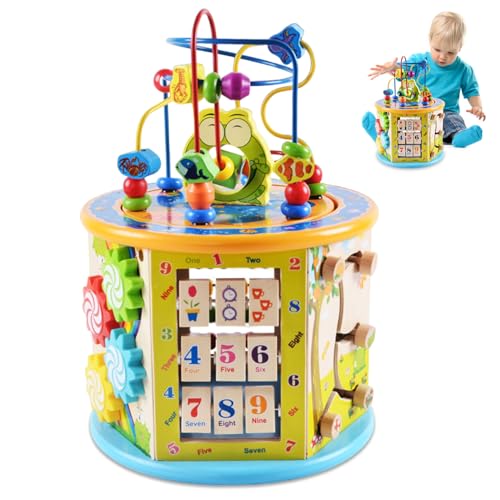 Holzaktivität Würfel, Montessori Babyaktivität Würfel mit Perlenlabyrinth, Form Sortierer, Abakus und mehr, motorische Fähigkeiten Bildungsspielzeug Aktivität für Baby Kleinkinder Holzaktivitä Holzaktivität Würfel, Montessori Babyaktivität Würfel mit Perlenlabyrinth, Form Sortierer, Abakus und mehr, motorische Fähigkeiten Bildungsspielzeug Aktivität für Baby Kleinkinder Holzaktivitä von Womsclo