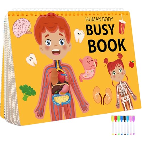 Kleinkind-Busy-Buch mit 15 Themen 11x8-Zoll lustige menschliche Anatomie geschäftige Buch Vorschule Lernbuchs für Kleinkinder 1-3 Geburtstagsgeschenke für Jungen und Mädchen, Kleinkind-Busy- von Womsclo