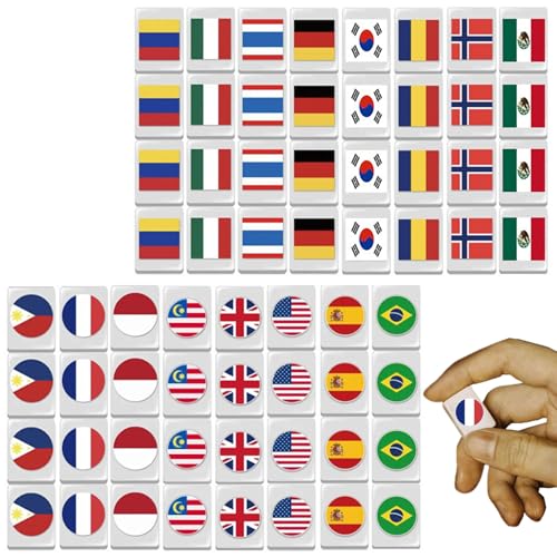 Womsclo Mahjong Game Set 30 -mm Flaggenmuster Mahjong Fliesen Set mit 64 Fliesen, wiederverwendbaren lustigen - für Party, Bar, Zuhause, Festivalfeierlichkeiten, großer Nationalflaggenstil, Ma von Womsclo