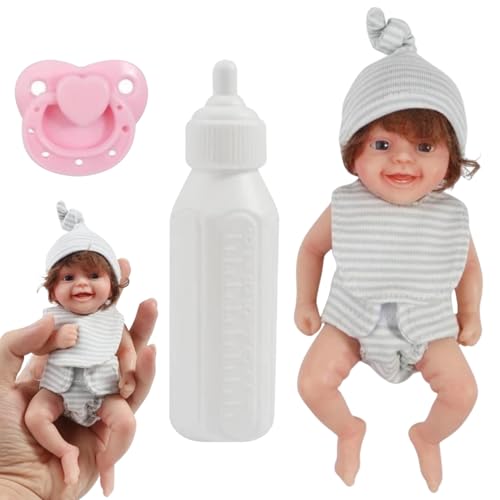 Womsclo Mini -Babypuppen, niedliche realistische offene Augen Neugeborene Babypuppe, Flexible Silikon -Babypuppe mit Flaschen und Schnuller, tragbarer Mini Silicon Ganzkörper für Kinder, Baby von Womsclo