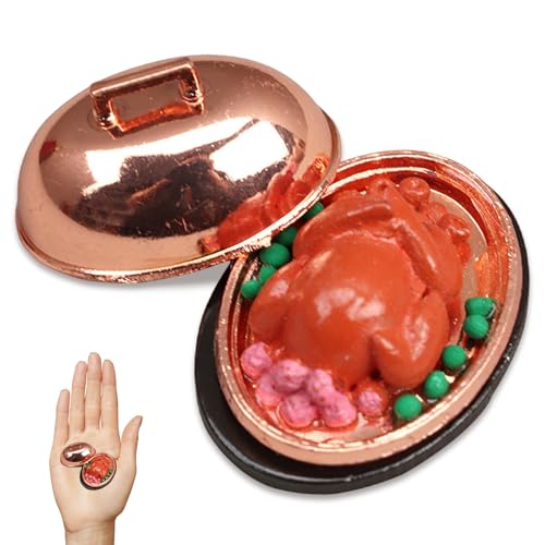 Womsclo Miniaturfutter, 1:12 Skala lebensechter Truthahn -Puppenhaus -Lebensmittel mit Tablett und Deckel, gefälschte Lebensmittel, tragbare Mini - -Spielzeug für Miniaturpuppenhauszubehörfood von Womsclo