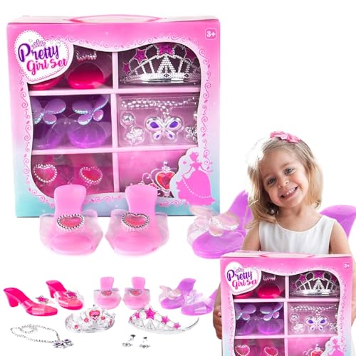 Womsclo Prinzessin Dress -up -Schuhe Set Mode Prinzessin Dress -up Accessoires aus Kronen, Halsketten und Ohrringen süße Kleinkindabsätze Rollenspielkollektion für kleine Mädchen, -Schuh von Womsclo