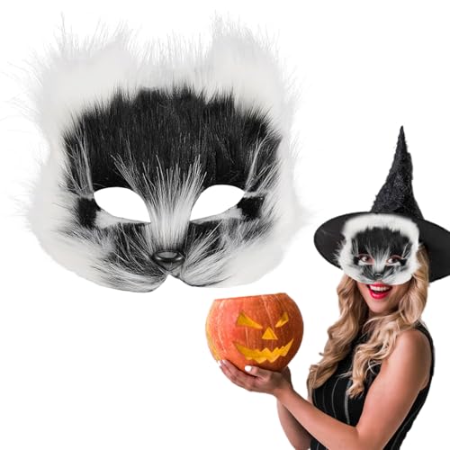 Womsclo Halloween pelzige Maske Faux Pelze Fuchs Maske atmungsaktive halbe Gesichts -Katzenmaske Tiermasken mit verstellbarem Riemen für Maskerade Halloween Themenparty, Therian Maske Womsclo Halloween pelzige Maske Faux Pelze Fuchs Maske atmungsaktive halbe Gesichts -Katzenmaske Tiermasken mit verstellbarem Riemen für Maskerade Halloween Themenparty, Therian Maske von Womsclo