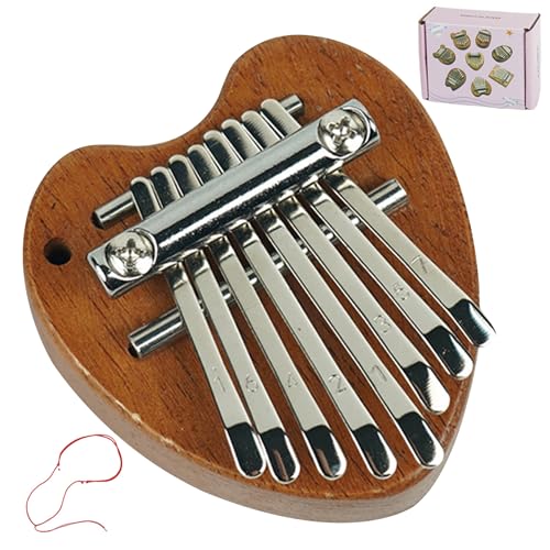 Womsclo Kalimba 8 Key Heartform Kalimba Daumen Klavier Handheld Finger Piano mit Lanyard & metallketten tragbarem Daumen Klavier für Kinder, Erwachsene, Anfänger von Womsclo