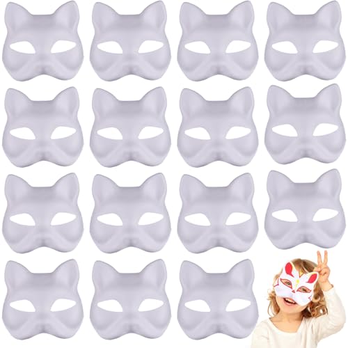 Womsclo Katzenmaske 15pcs Halbfuchsmaske Weiße Therian Maske DIY Lackierbar leere Maskerade -Masken mit elastischer Band Animal Face Maske für Holloween, Maskerade -Party, Cosplay, Fuchsmaske von Womsclo