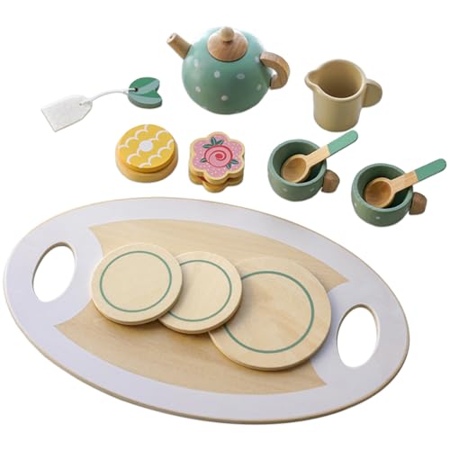Womsclo Kids Tea Sets für 3+ Mädchen und Jungen Simulation niedliche Glatte Tee -Party -Set interaktiver Entwicklungs -Holz -Tee -Set für Rollenspiele, so tun Sie Sich, Kinder Sets, Kinderesets von Womsclo